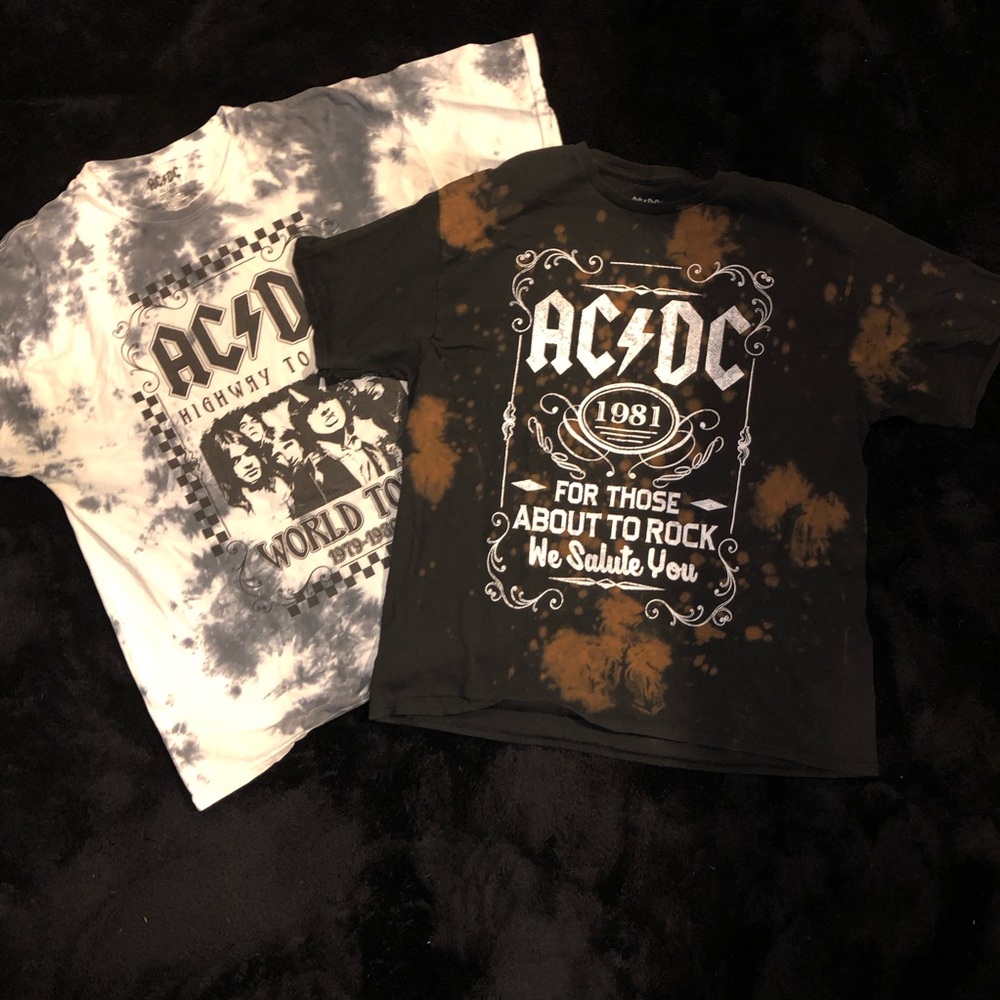Lot of 2 AC/DC Black Tie-Dye Rock Graphic Tee - 'For Those About to Rock'